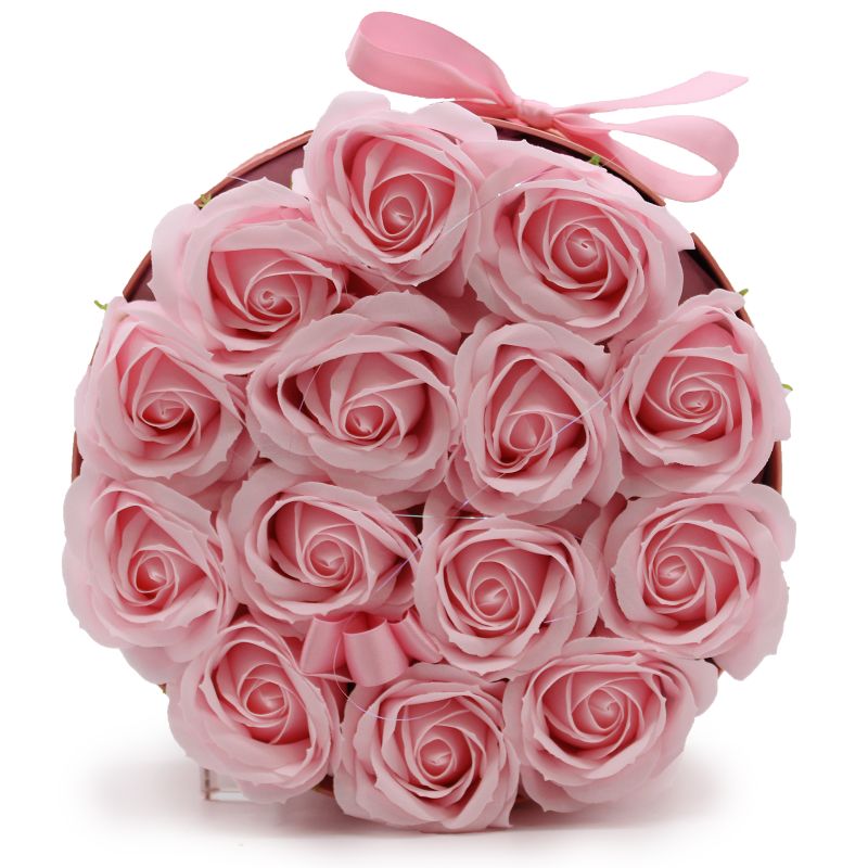 Soap Flower Gift Bouquet - 14 Pink Roses - Round