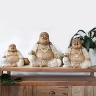 Hand Carved Buddha Statue - 40cm Happy - Whitewash