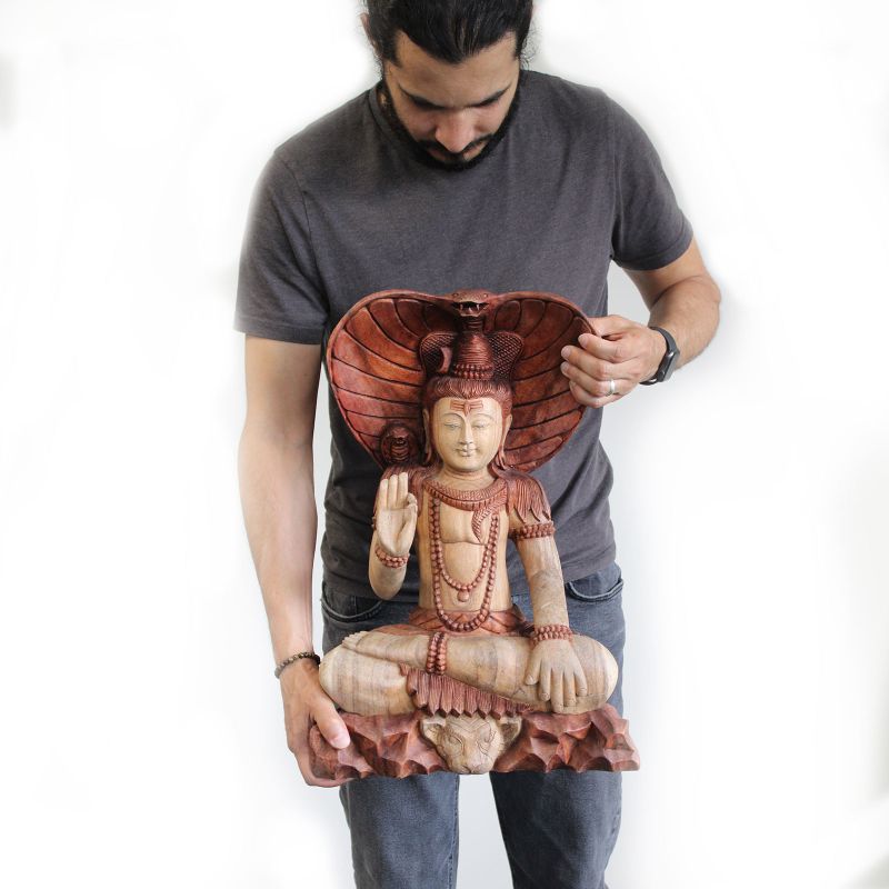 Hand Carved Statue - 50cm Shiva with Cobra