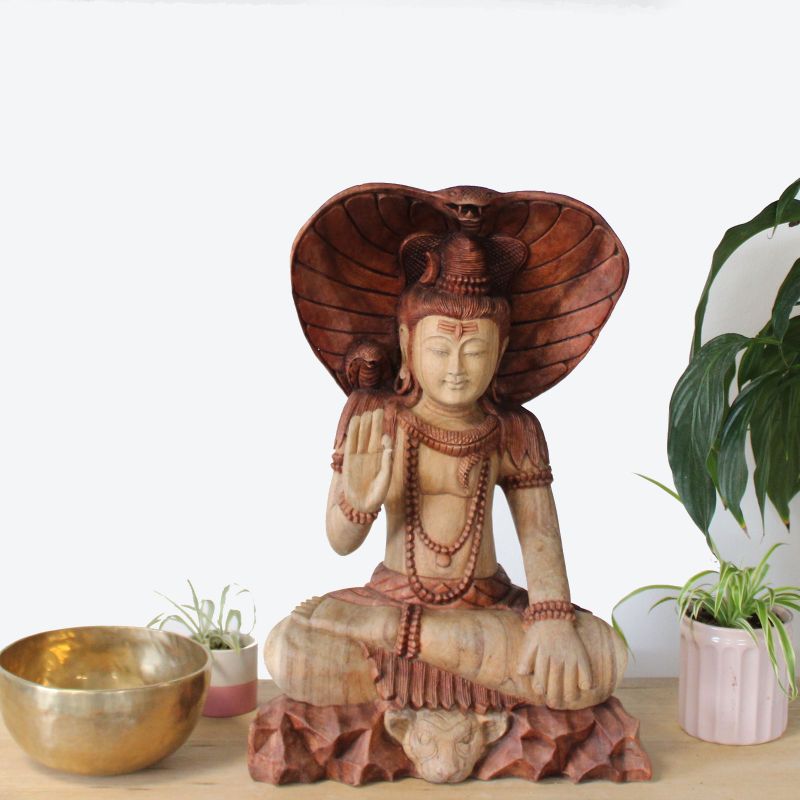 Hand Carved Statue - 50cm Shiva with Cobra