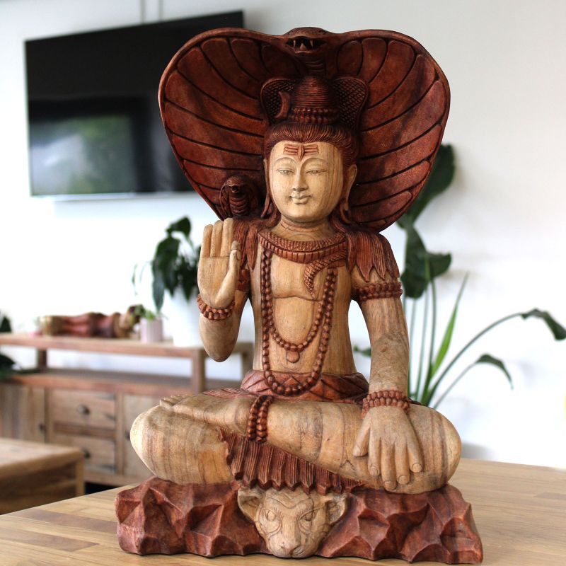 Hand Carved Statue - 50cm Shiva with Cobra