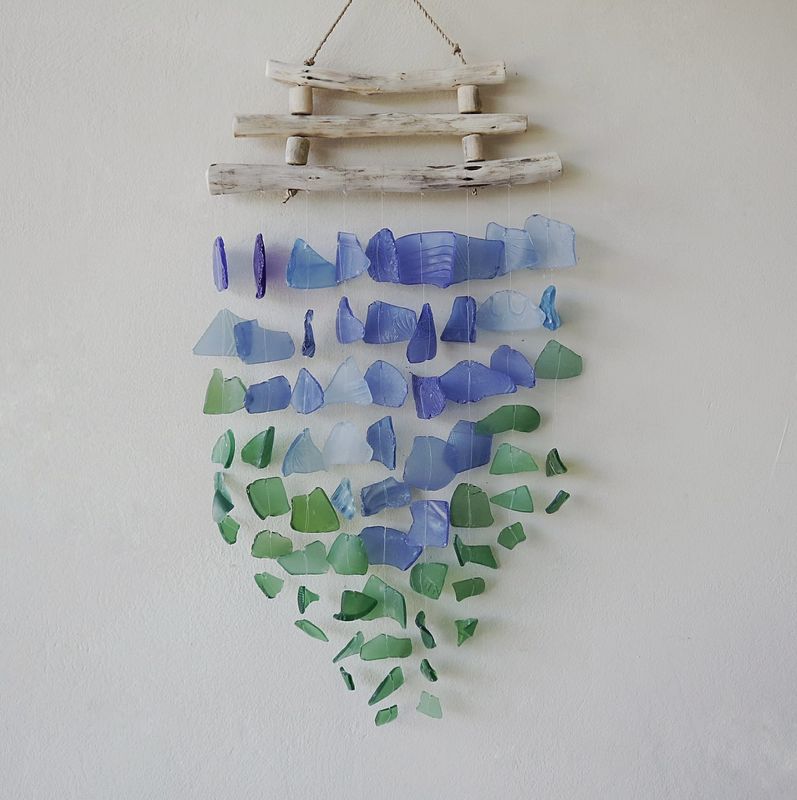 Recycled Glass Wind Chime - Blue & Green