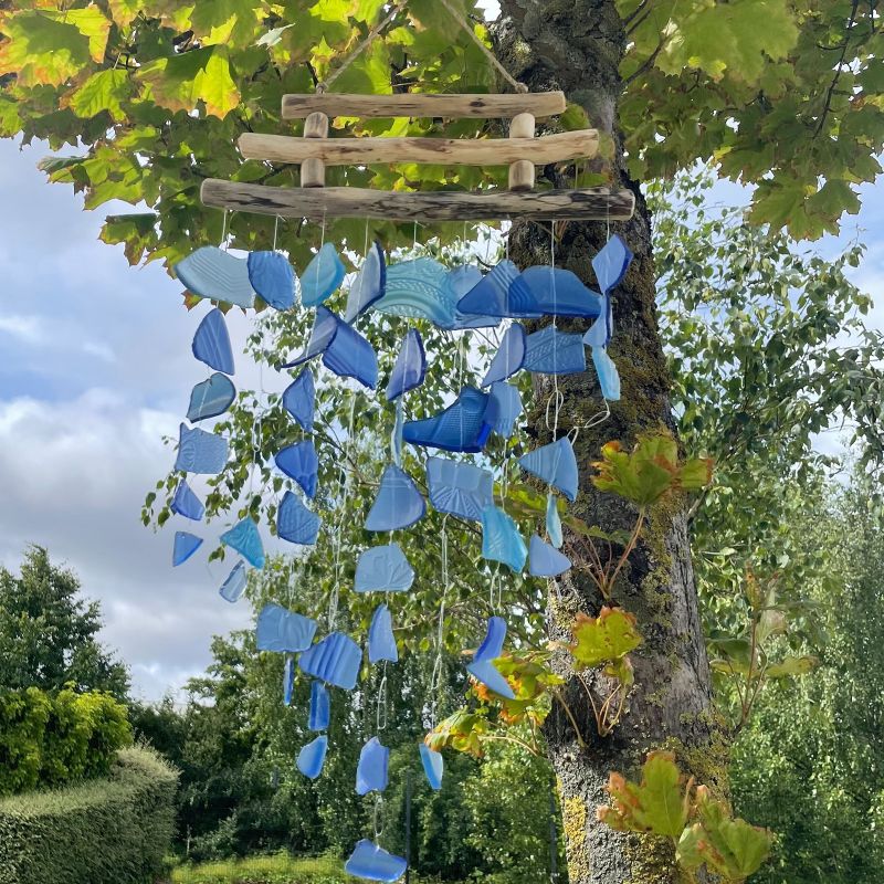 Recycled Glass Wind Chime - All Blues