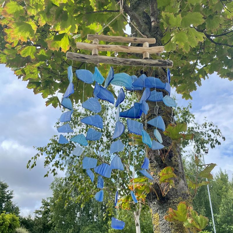 Recycled Glass Wind Chime - All Blues