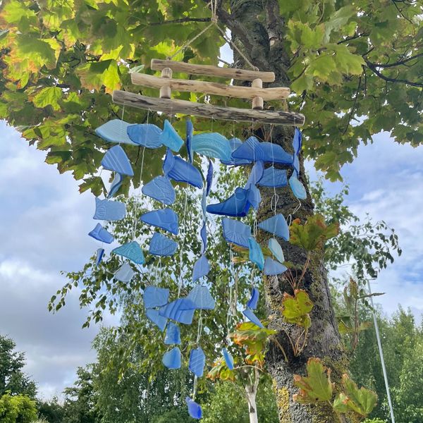 Recycled Glass Wind Chime - All Blues