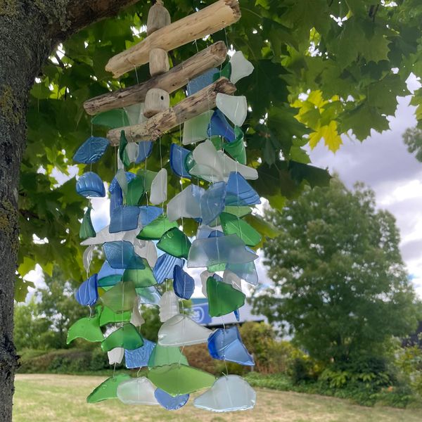Recycled Glass Wind Chime - Green / White / Blue