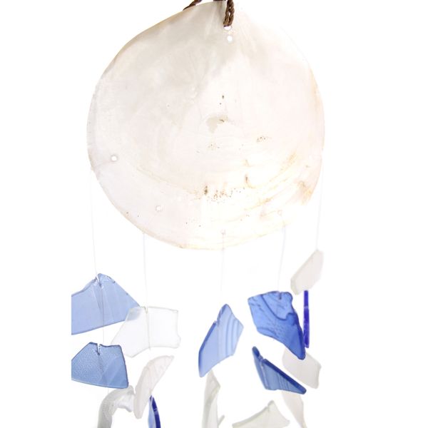 Recycled Glass & Copis Wind Chime - Blue & White