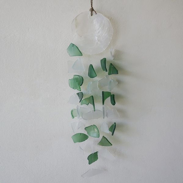 Recycled Glass & Copis Wind Chime - Green & White