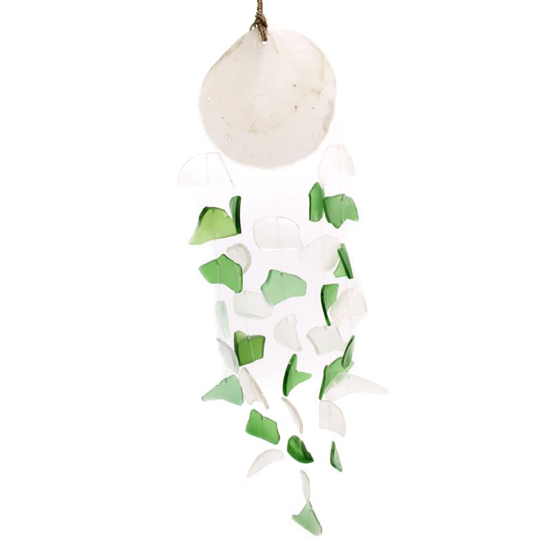 Recycled Glass & Copis Wind Chime - Green & White