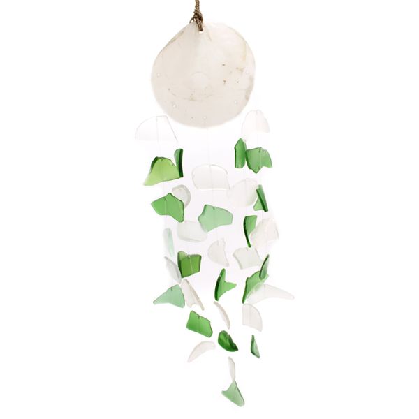 Recycled Glass & Copis Wind Chime - Green & White