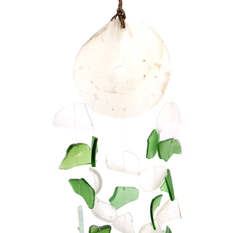 Recycled Glass & Copis Wind Chime - Green & White