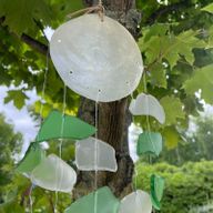 Recycled Glass & Copis Wind Chime - Green & White