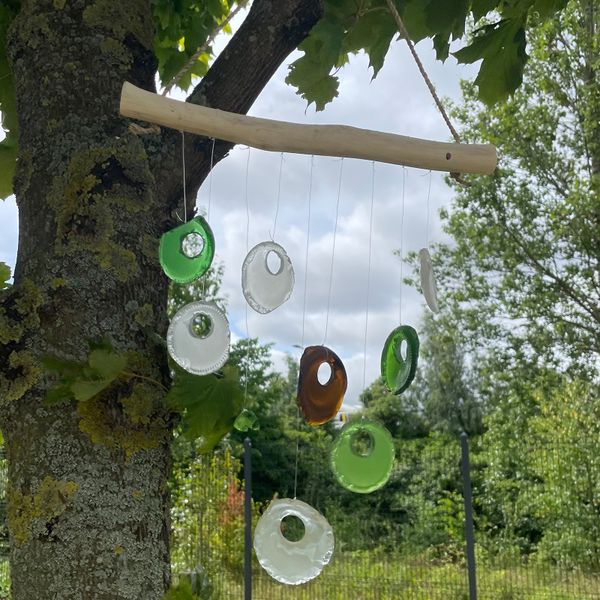 Recycled Glass Wind Chime - Bottle Bottoms - Multi
