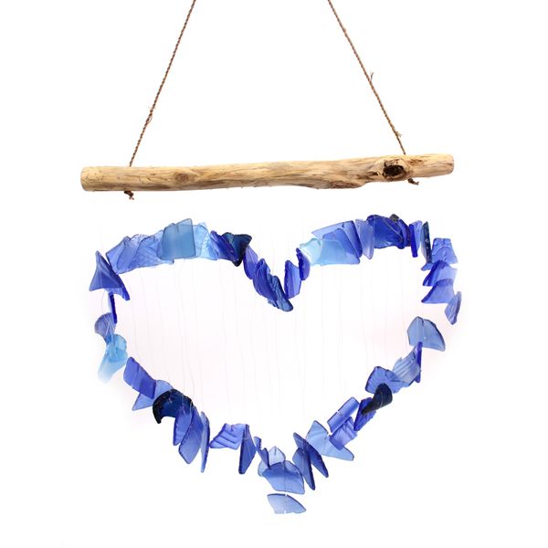 Recycled Glass Wind Chime - Blue Heart