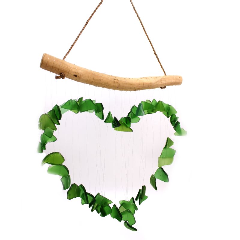 Recycled Glass Wind Chime - Green Heart