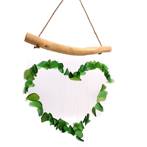 Recycled Glass Wind Chime - Green Heart