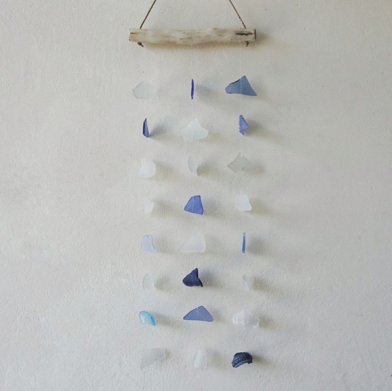 Recycled Glass Wind Chime - Blue & White