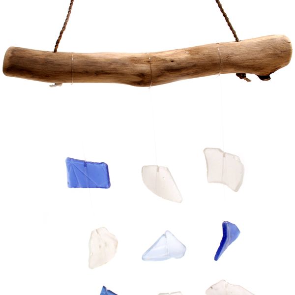 Recycled Glass Wind Chime - Blue & White