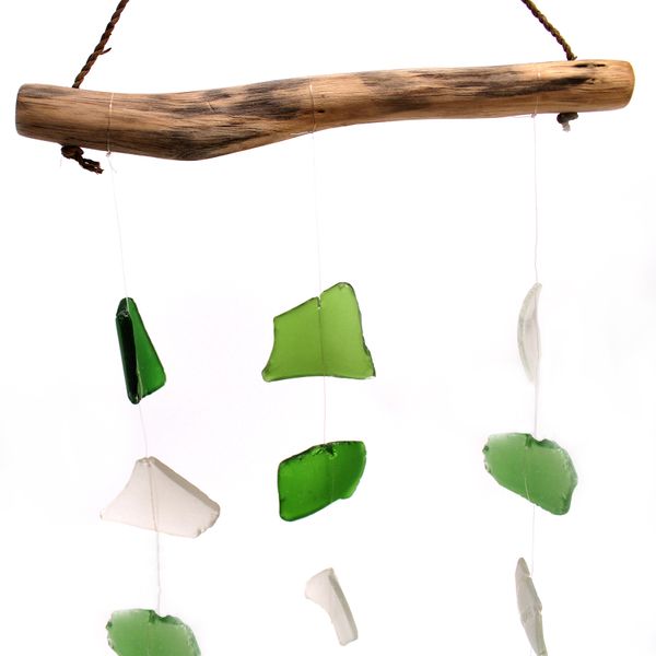 Recycled Glass Wind Chime - Green & White