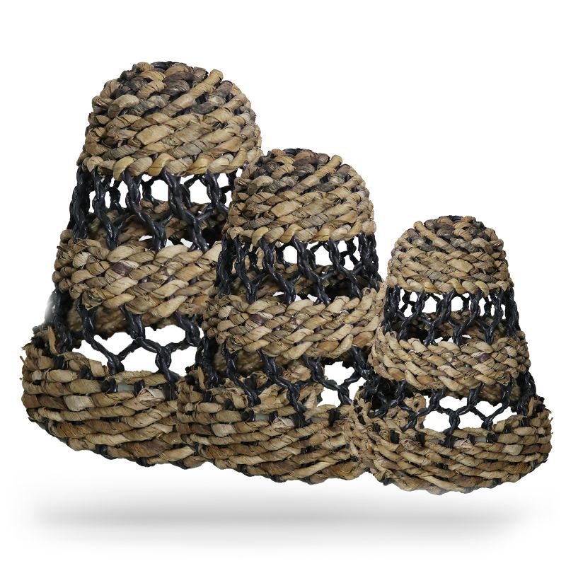 Set of 3 Sizes Natural Banana Leaf & Hitam Raffia Lamp Shades