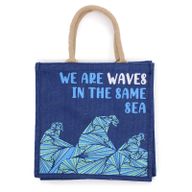 Printed Jute Bag - We are Waves - Grey, Blue and Natural
