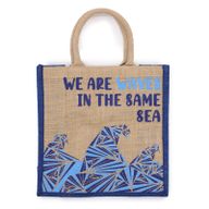 Printed Jute Bag - We are Waves - Grey, Blue and Natural