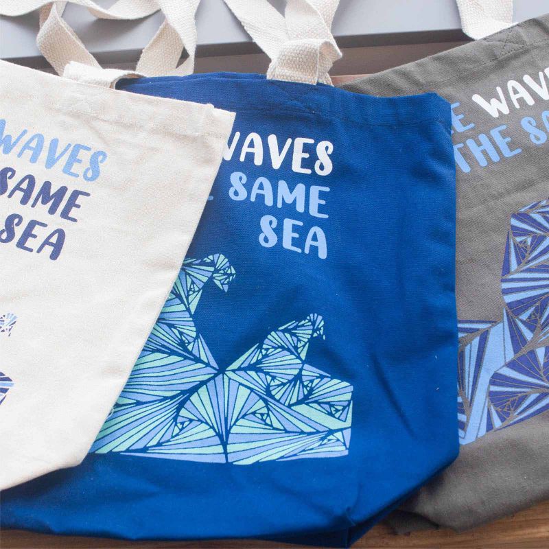 Printed Cotton Bag - We are Waves - Grey, Blue and Natural