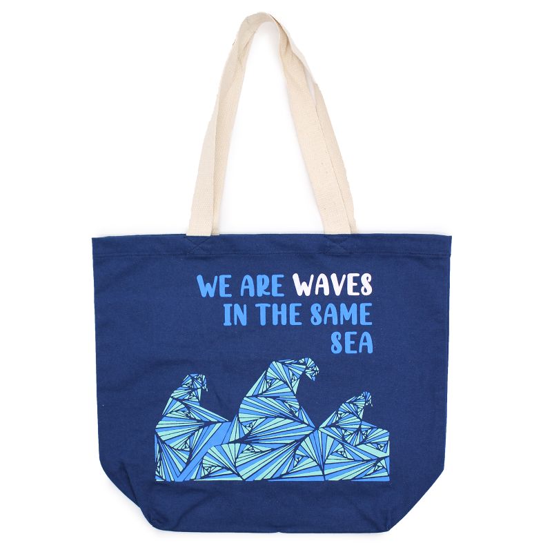 Printed Cotton Bag - We are Waves - Grey, Blue and Natural