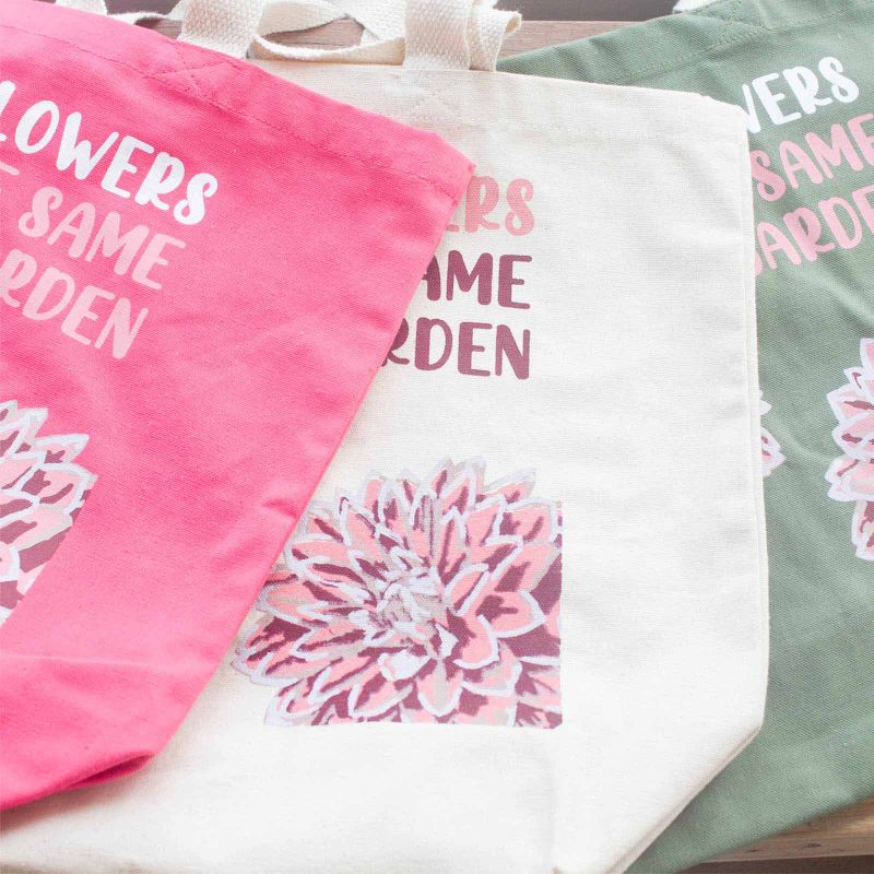 Printed Cotton Bag - We are Flowers - Olive, Pink and Natural