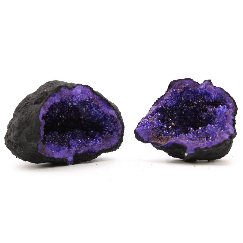 Coloured Calcite Geodes - Black Rock - Blue