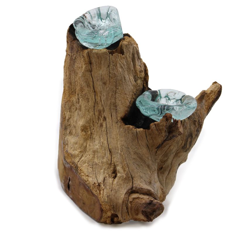 Molten Glass Candle Double Holder on Wood