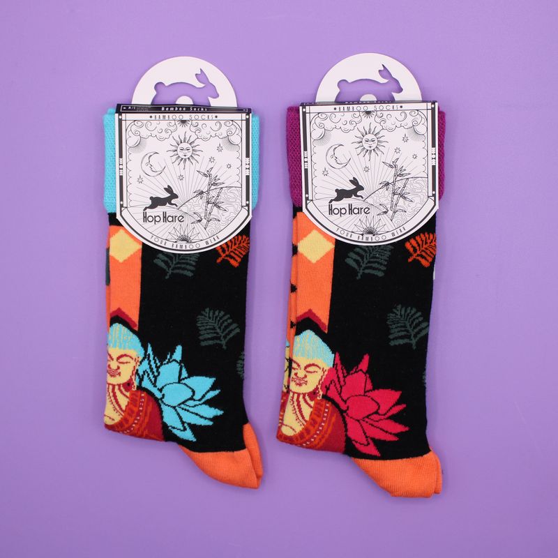 Hop Hare Bamboo Socks - Blue Buddha & Lotus S/M