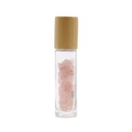 Gemstone Essential Oil Roller Bottle - Rose Quartz - Wooden Cap