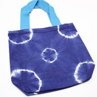 Natural Tie-Dye Cotton Bag (8oz) - 38x42x12cm - Blue Rings - Blue Handle