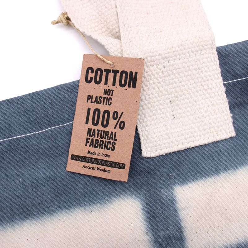 Natural Tie-Dye Cotton Bag (8oz) - 38x42x12cm - Blue Rings - Blue Handle