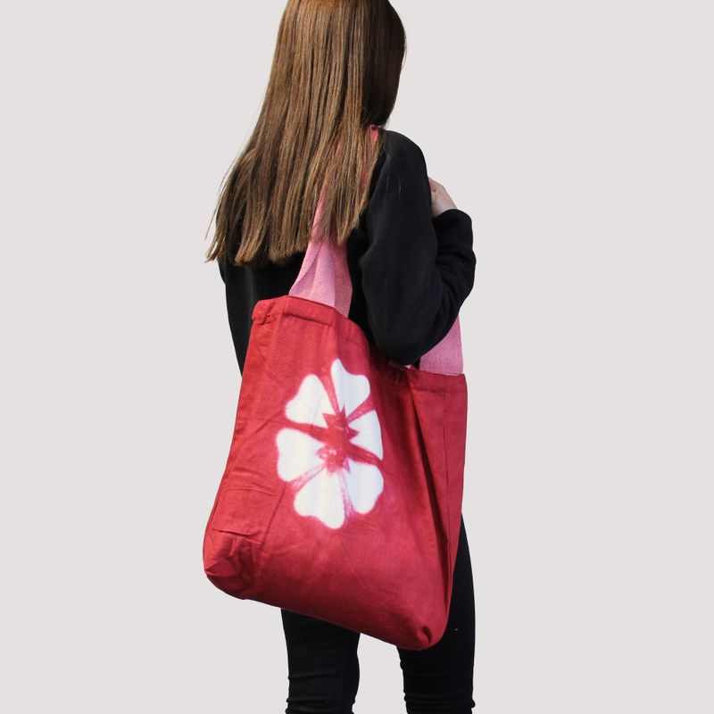 Natural Tie-Dye Cotton Bag (8oz) - 38x42x12cm - Blue Rings - Blue Handle