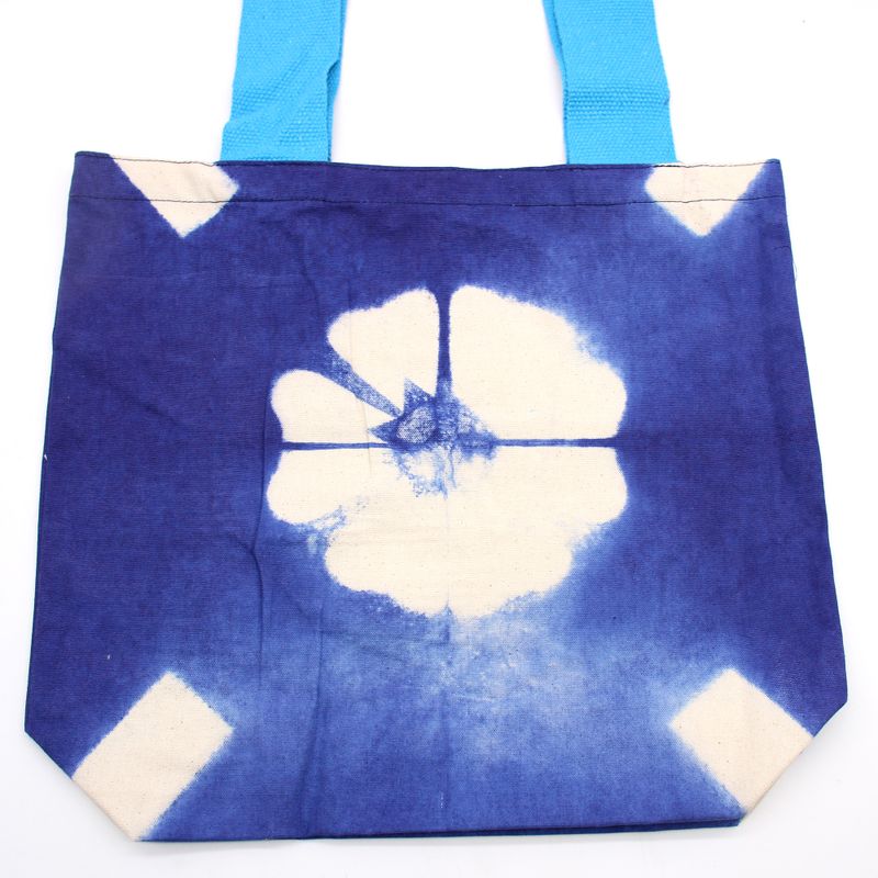 Natural Tie-Dye Cotton Bag (8oz) - 38x42x12cm - Blue Flower - Blue Handle