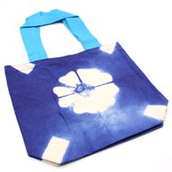 Natural Tie-Dye Cotton Bag (8oz) - 38x42x12cm - Blue Flower - Blue Handle