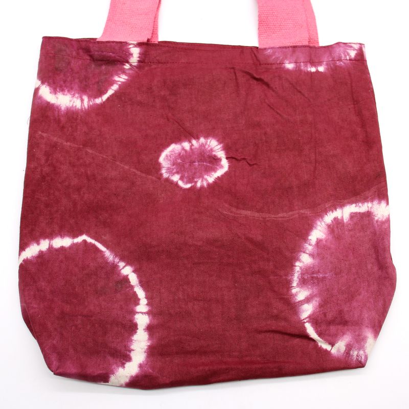 Natural Tie-Dye Cotton Bag (8oz) - 38x42x12cm - Maroon Rings - Pink Handle