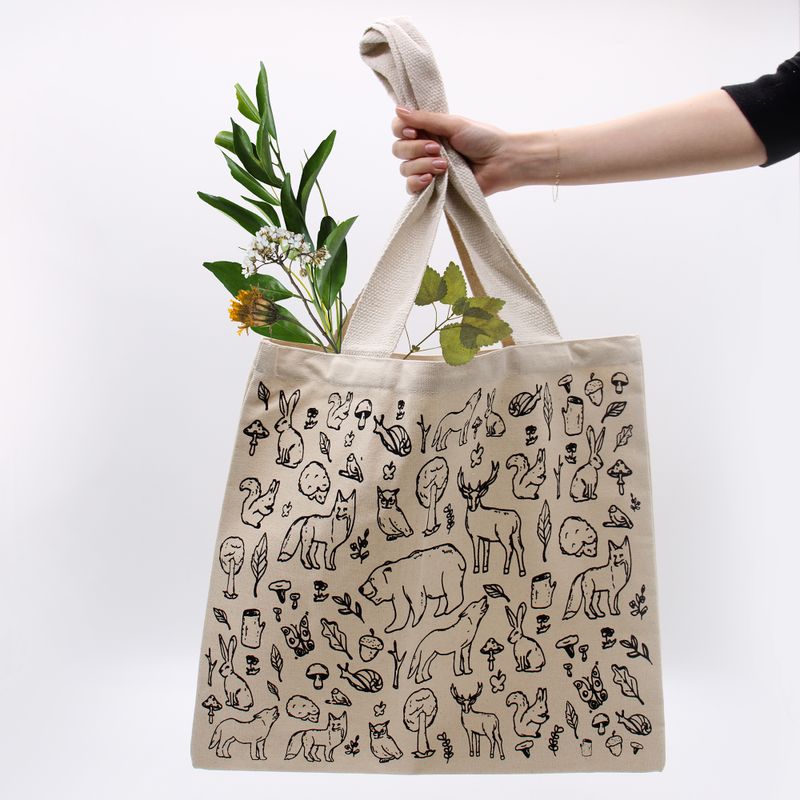 Big Cotton Shopping Bag - 38x42cm - Forest Life - 10oz