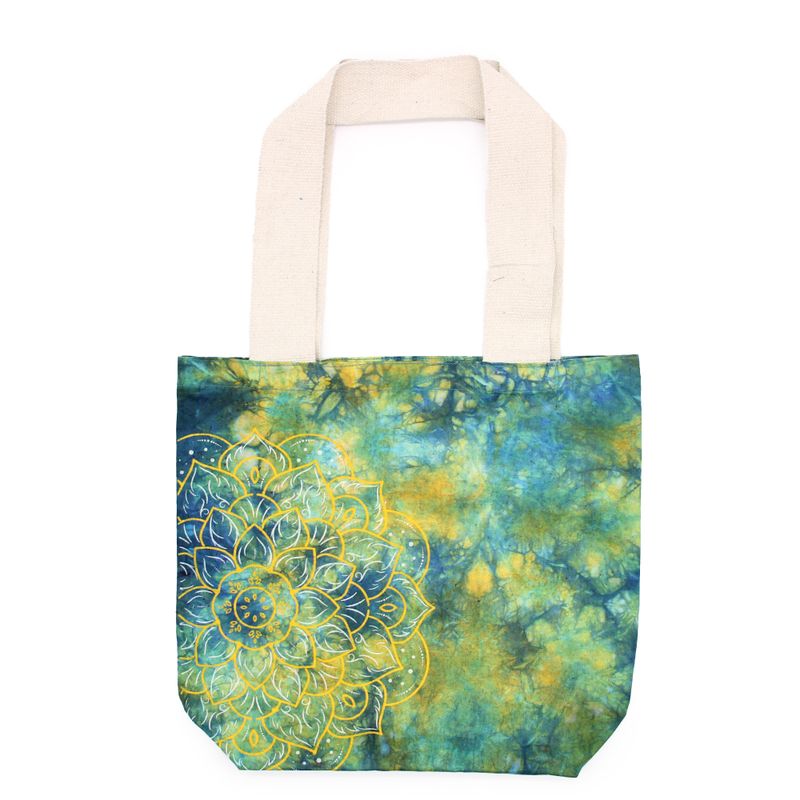 Tye-Dye Cotton Bag (6oz) - 38x42x12cm - Mandala - Green/Blue - Natural Handle