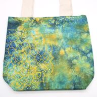Tye-Dye Cotton Bag (6oz) - 38x42x12cm - Mandala - Green/Blue - Natural Handle