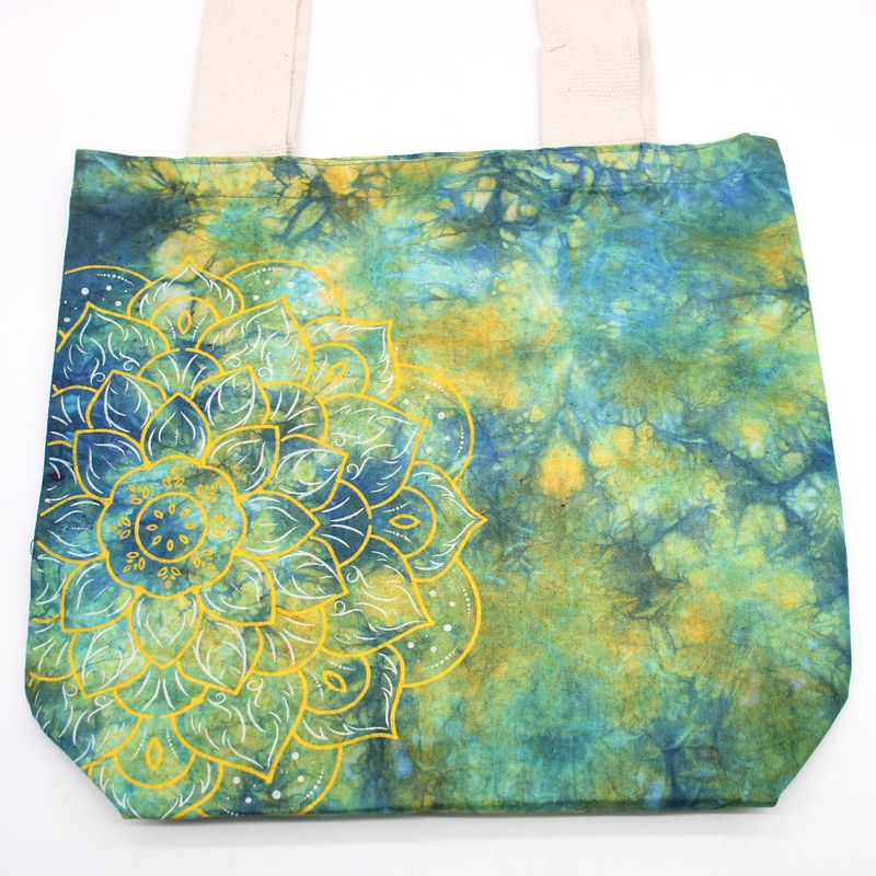 Tye-Dye Cotton Bag (6oz) - 38x42x12cm - Mandala - Green/Blue - Natural Handle