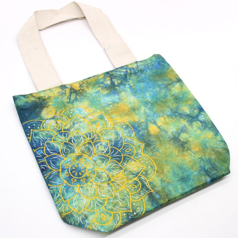 Tye-Dye Cotton Bag (6oz) - 38x42x12cm - Mandala - Green/Blue - Natural Handle