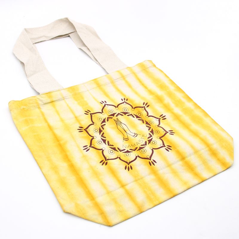 Tye-Dye Cotton Bag (6oz) - 38x42x12cm - Namaste Hands - Yellow - Natural Handle
