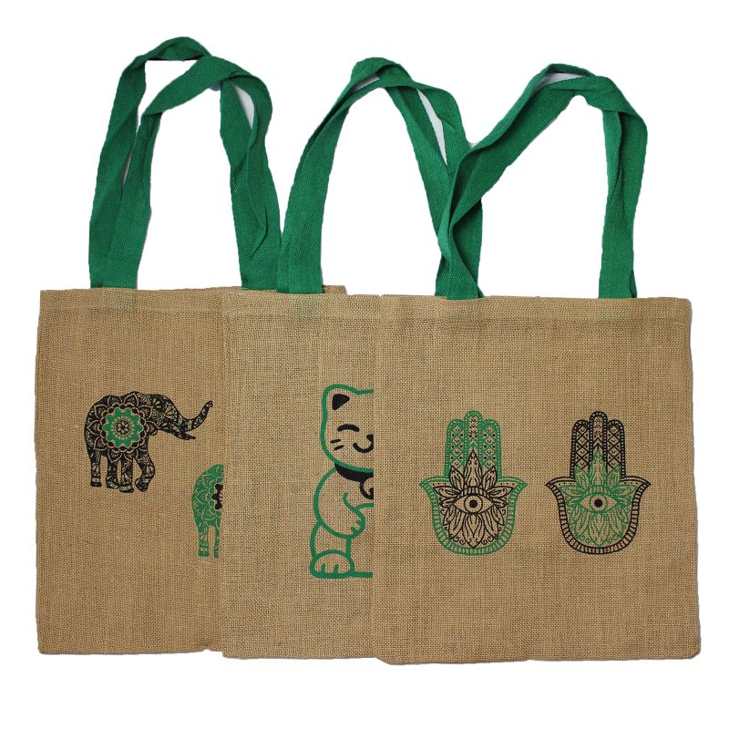 Large Jute Tote Bag - 3 assorted designs