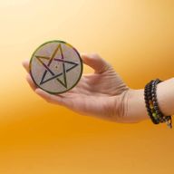 Soapstone Disc Incense Holder 8cm - Pentagram