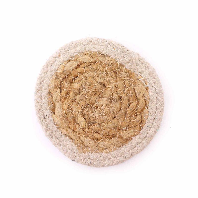 Natural Coaster - Jute & Cotton 10cm (set of 4) - Ivory Border