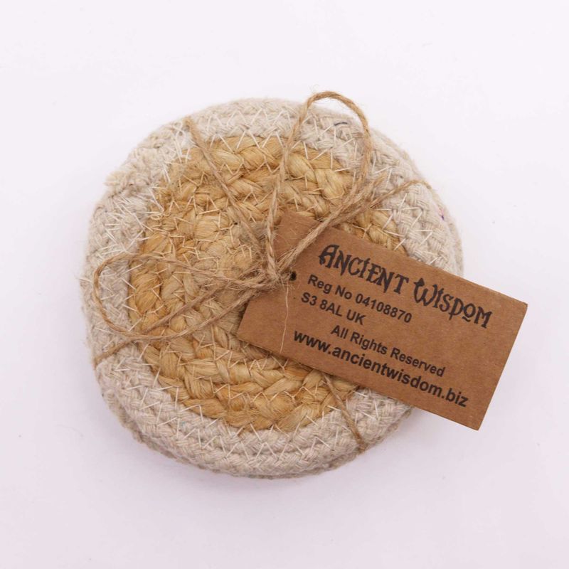 Natural Coaster - Jute & Cotton 10cm (set of 4) - Ivory Border