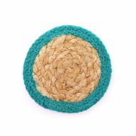 Natural Coaster - Jute & Cotton 10cm (set of 4) - Teal Border
